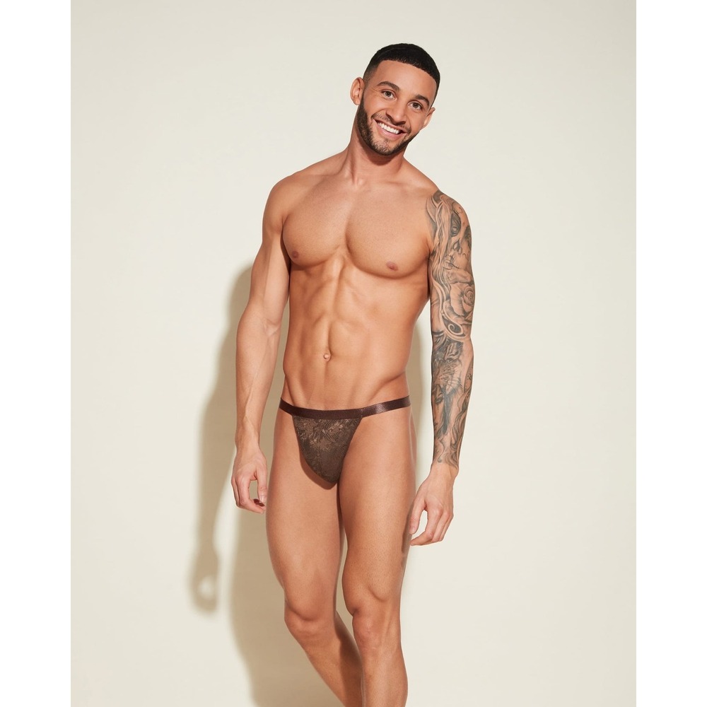 Cosabella Never Say Never Men's Luxury Italian Lace Thong Brown